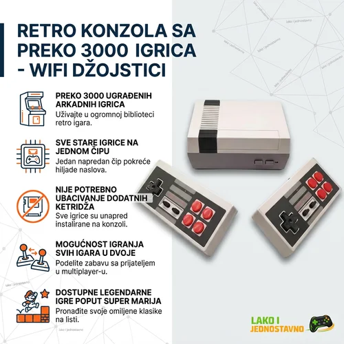 Retro konzola sa 3000 igrica i bežičnim džojsticima Retro konzola sa 3000 igrica i bežičnim džojsticima