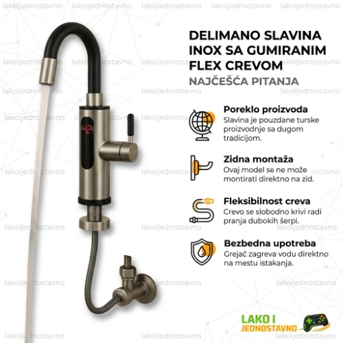 Delimano slavina Inox sa gumiranim flex crevom — NAJČEŠĆA PITANJA