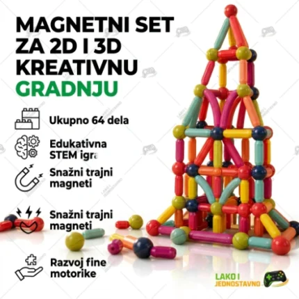 Magnetni set štapića i kugli 64 delova – Edukativna igračka