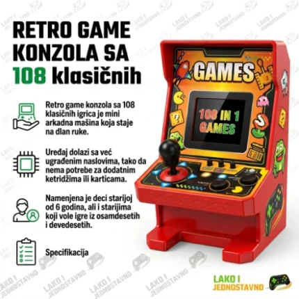 Retro game konzola sa 108 klasičnih igrica i džojstikom