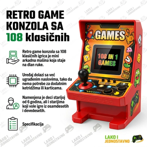Retro game konzola sa 108 klasičnih igrica i džojstikom