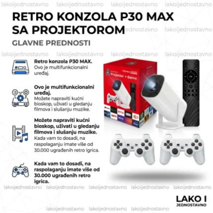 Retro konzola P30 MAX sa projektorom i 30.000 igrica