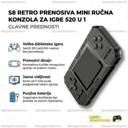S8 Retro Ručna Konzola sa 520 Igrica