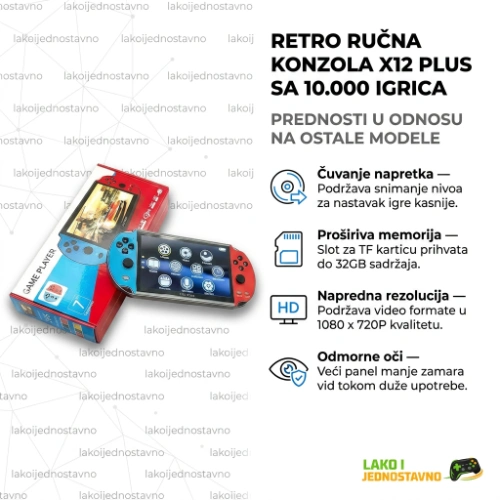 Retro ručna konzola X12 Plus sa 10.000 igrica — PREDNOSTI U ODNOSU NA OSTALE MODELE Retro ručna konzola X12 Plus sa 10.000 igrica — PREDNOSTI U ODNOSU NA OSTALE MODELE