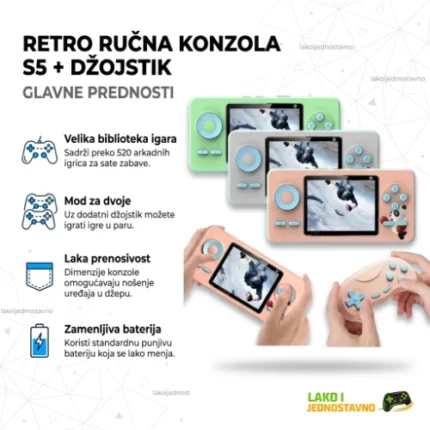 Retro ručna konzola S5 sa džojstikom za dva igrača