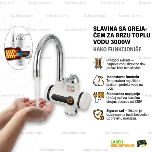 Slavina sa grejačem za brzu toplu vodu 3000W — KAKO FUNKCIONIŠE Slavina sa grejačem za brzu toplu vodu 3000W — KAKO FUNKCIONIŠE