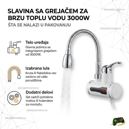 Slavina sa grejačem za brzu toplu vodu 3000W — ŠTA SE NALAZI U PAKOVANJU Slavina sa grejačem za brzu toplu vodu 3000W — ŠTA SE NALAZI U PAKOVANJU