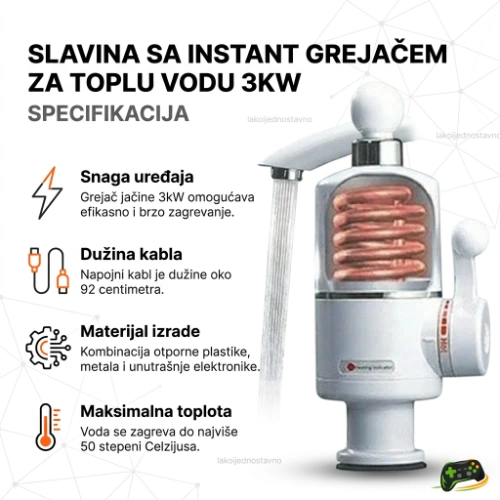 Slavina sa instant grejačem za toplu vodu 3kW — SPECIFIKACIJA