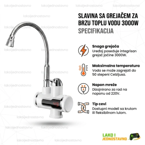 Slavina sa grejačem za brzu toplu vodu 3000W — SPECIFIKACIJA Slavina sa grejačem za brzu toplu vodu 3000W — SPECIFIKACIJA