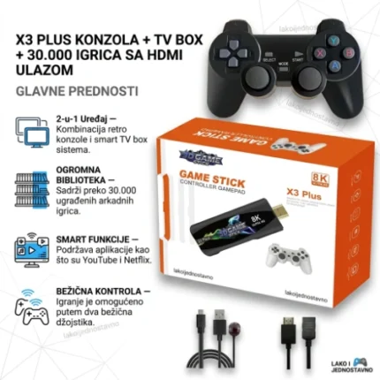 X3 Plus konzola + TV Box sa 30.000 igrica