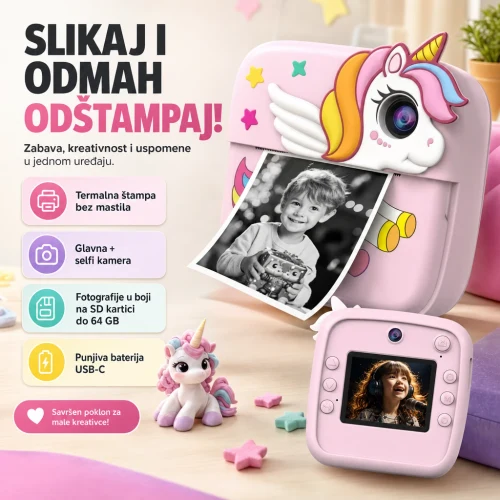 Jednorog fotoaparat za decu sa štampačem slika