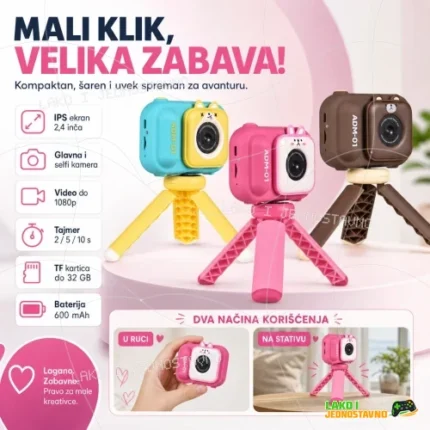 Digitalni fotoaparat za decu sa mini stativom i