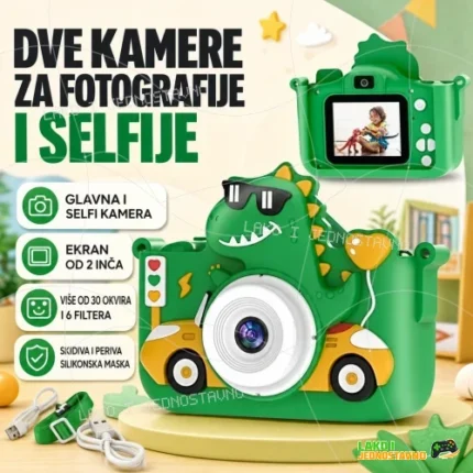Digitalni fotoaparat za decu Zeleni Dino u autu