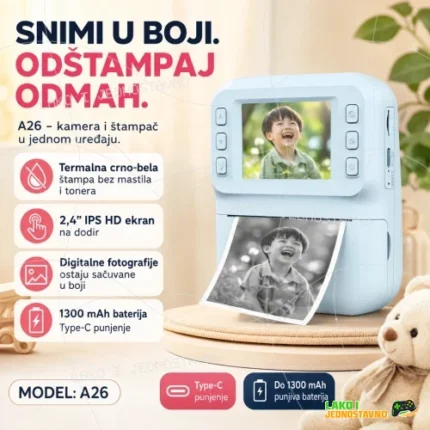 Fotoaparat za decu A26 sa štampačem i ekranom