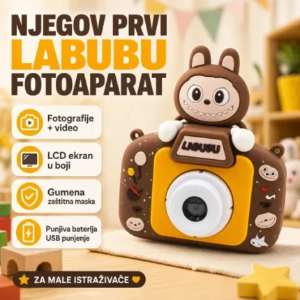 Fotoaparat za decu Labubu braon sa gumenom maskom