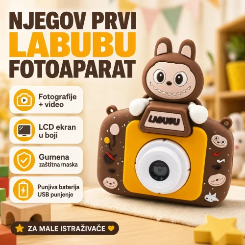 fotoaparat-za-decu-labubu-braon-sa-gumenom-maskom Fotoaparat za decu Labubu braon sa gumenom maskom