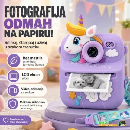 Fotoaparat za decu sa štampačem Ljubičasti Jednorog video