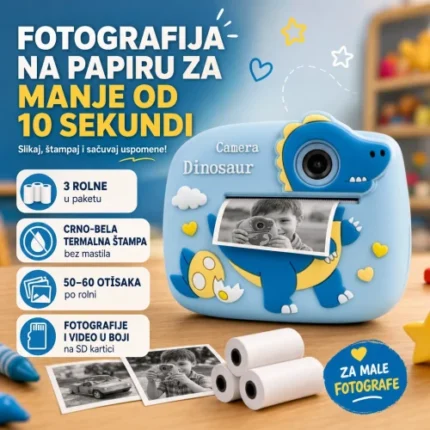 Fotoaparat za decu sa štampačem Plavi Dino 3