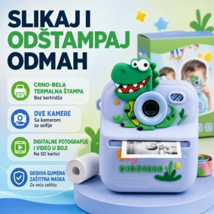 Fotoaparat za decu sa štampačem plavi dinosaurus