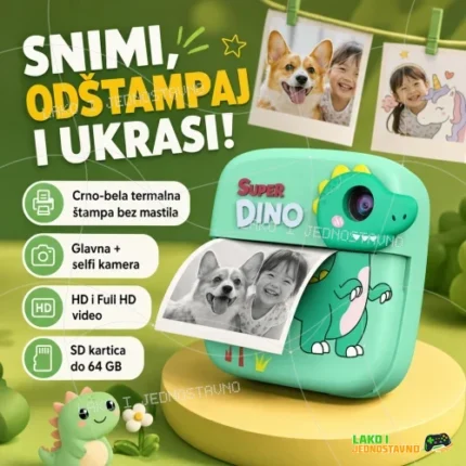 Fotoaparat za decu Super Dino sa štampačem i