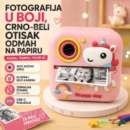 Jednorog XPRO fotoaparat za decu sa štampačem i