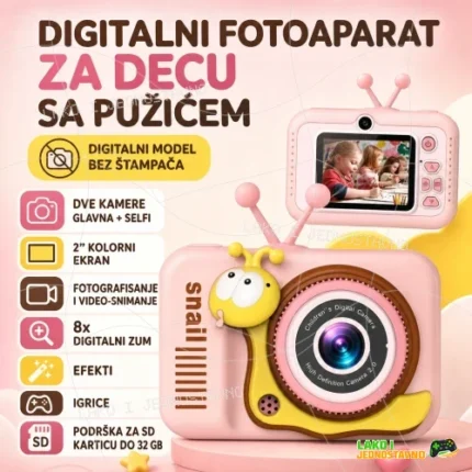 Rozi digitalni fotoaparat za decu Puž sa dve