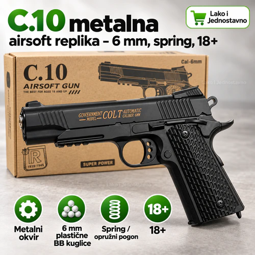 C.10 metalna airsoft replika 6 mm - Lako i Jednostavno C.10 metalna airsoft replika 6 mm sa opružnim pogonom - Lako i Jednostavno