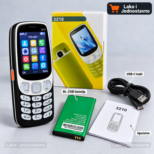 nokia-3210-baterija-kabl-uputstvo Nokia 3210 sa BL-25BI baterijom, USB-C kablom, uputstvom i kutijom