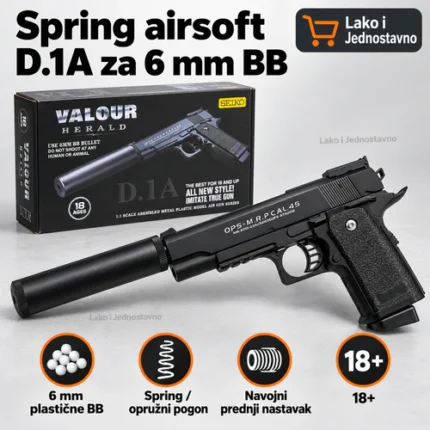 SEHIKO D.1A spring airsoft pištolj za 6 mm BB sa navojnim nastavkom